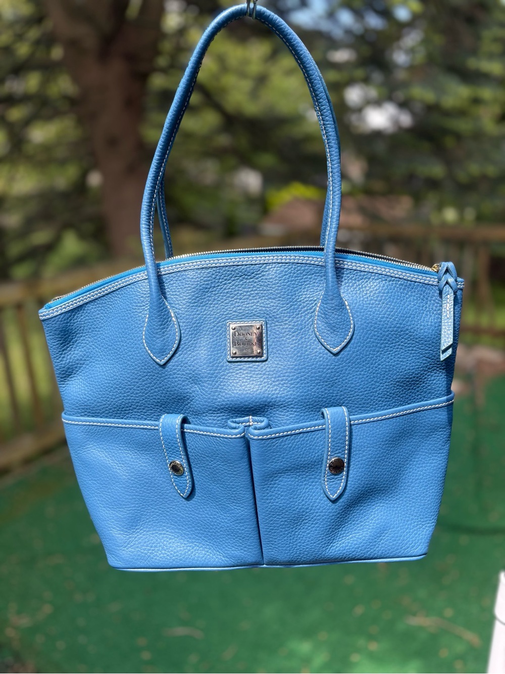 New Dooney & Bourke Blue Pebbled Leather Crescent Tote